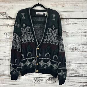 Men's VTG 80s Michael Gerald Navy Blue V Neck Button Front Grandpa Cardigan XL